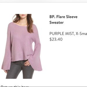 Never worn BP flare sleeve sweater in Purple Mist